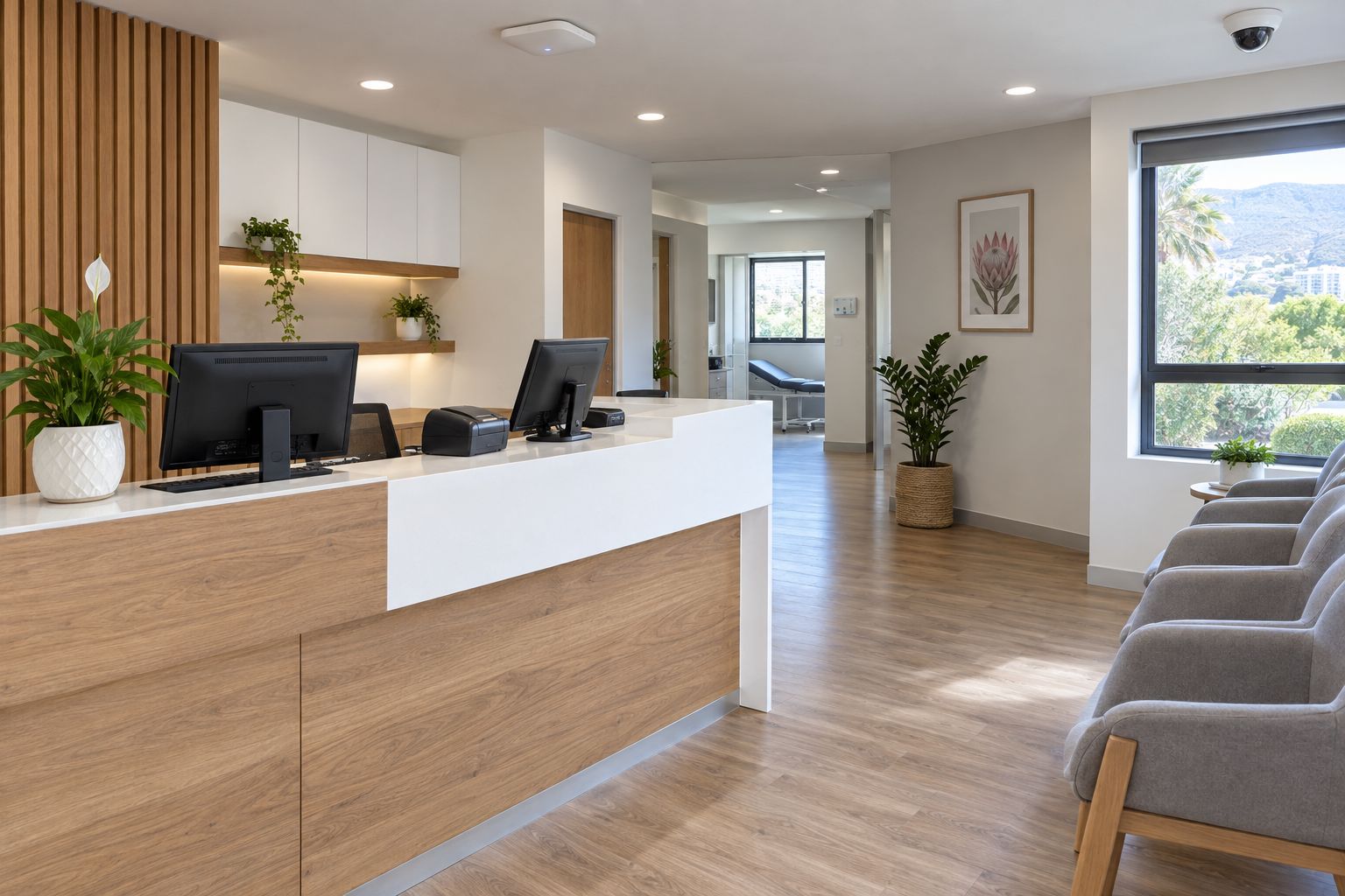Medical practice reception with workstations, Wi-Fi and CCTV